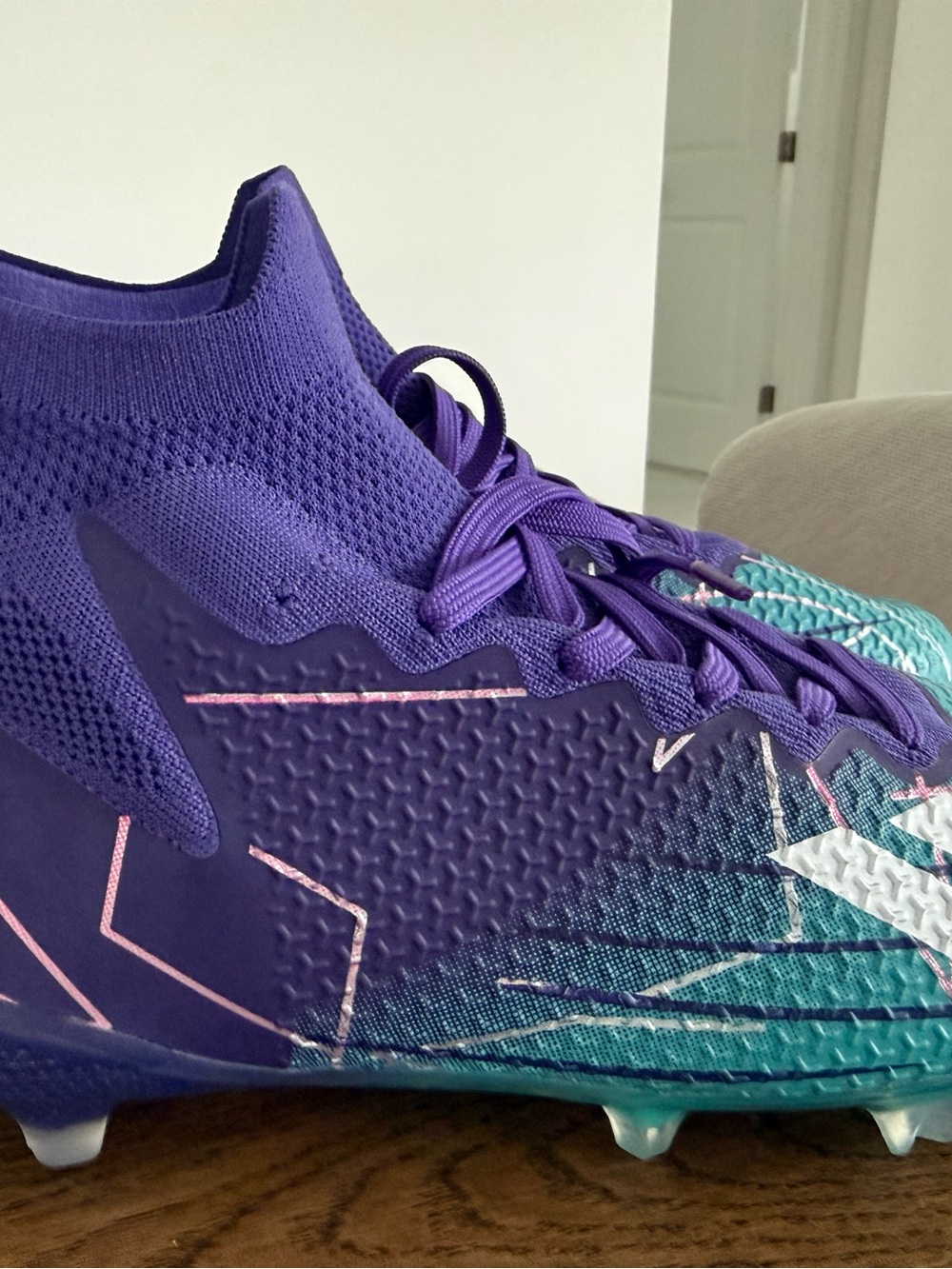 adidas Kids Purple & Teal Soccer Cleats with Pink Accents